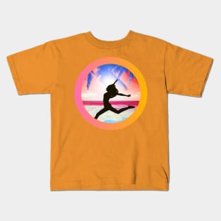 Jump for Joy at the Beach (silhouettte) Kids T-Shirt